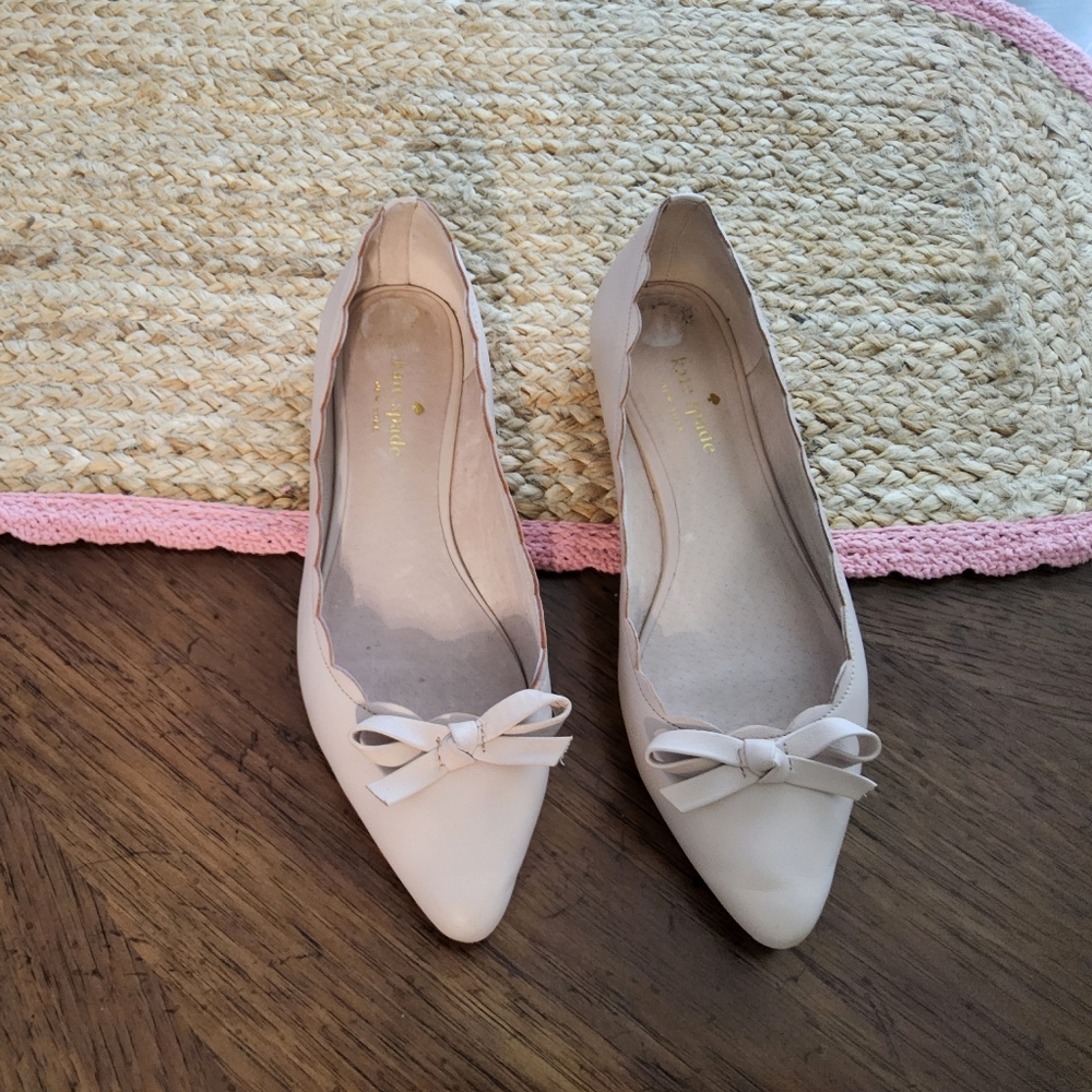 Kate Spade Cream Flats with Bow Accent